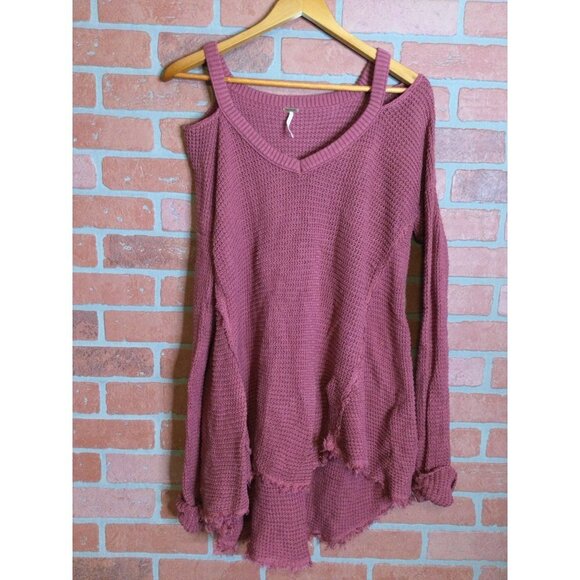 Free People Women's Moonshine V Neck Cold Shoulder Knit Sweater Pullover Small - Picture 3 of 6